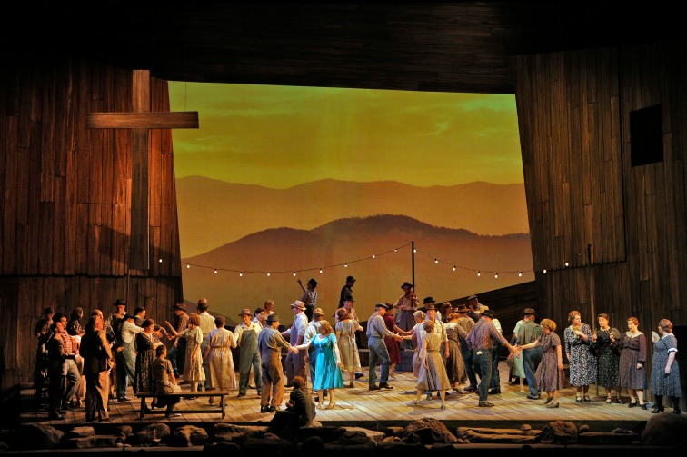 A beatifully staged church square dance opens SF Opera's production of "Susannah". Photo Credit: Cory Weaver/San Francisco Opera.